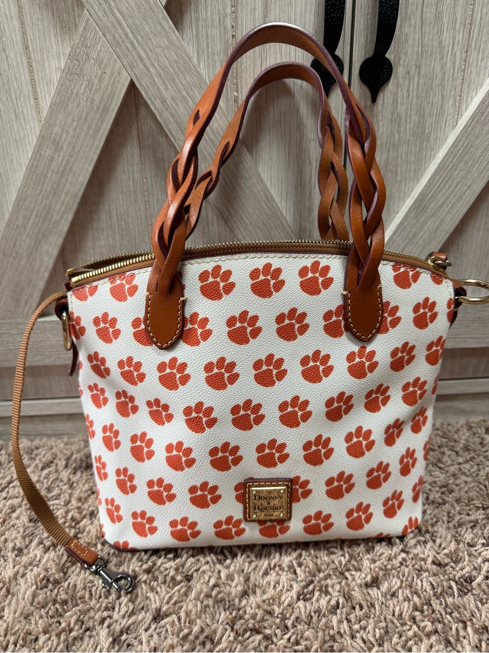 Dooney & Bourke -Clemson Tigers Coated Canvas Paw Print Celeste Satchel Handbag